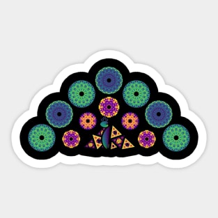 Mandala Peacock | Rainbow Polygons Black Sticker